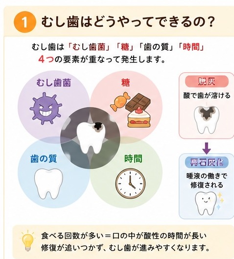 ①むし歯はどうやってできるの?